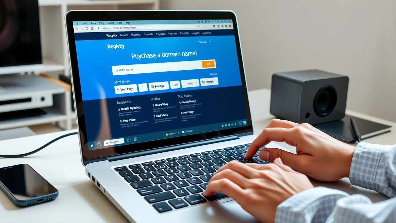 personne achetant un nom de domaine sur un ordinateur portable