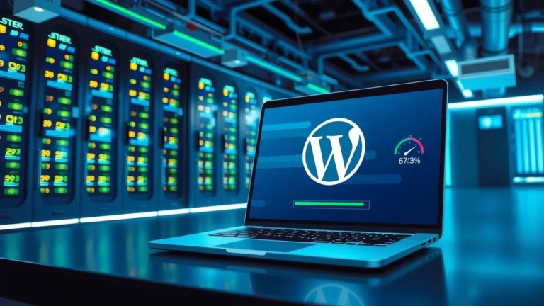 Illustration d'un serveur moderne optimisant la vitesse d'un site WordPress
