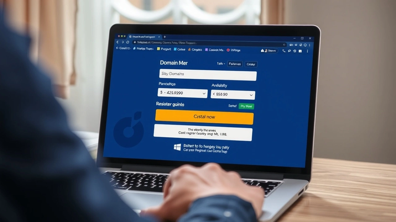 personne enregistrant un nom de domaine sur ordinateur portable