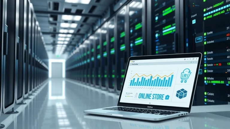 Centre de données moderne illustrant loptimisation vitesse et sécurité pour boutique en ligne