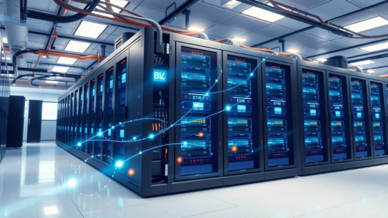 Salle de serveurs moderne illustrant une configuration avancée pour optimiser lhebergement web