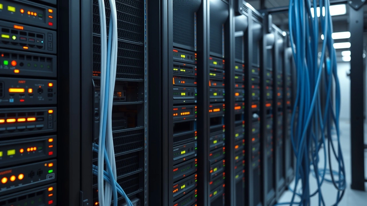 serveurs et cables reseau dans un centre de donnees