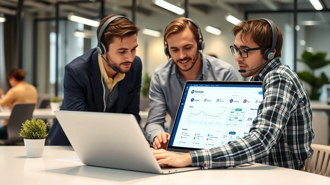 equipe support technique aidant avec ecommerce sur ordinateur portable