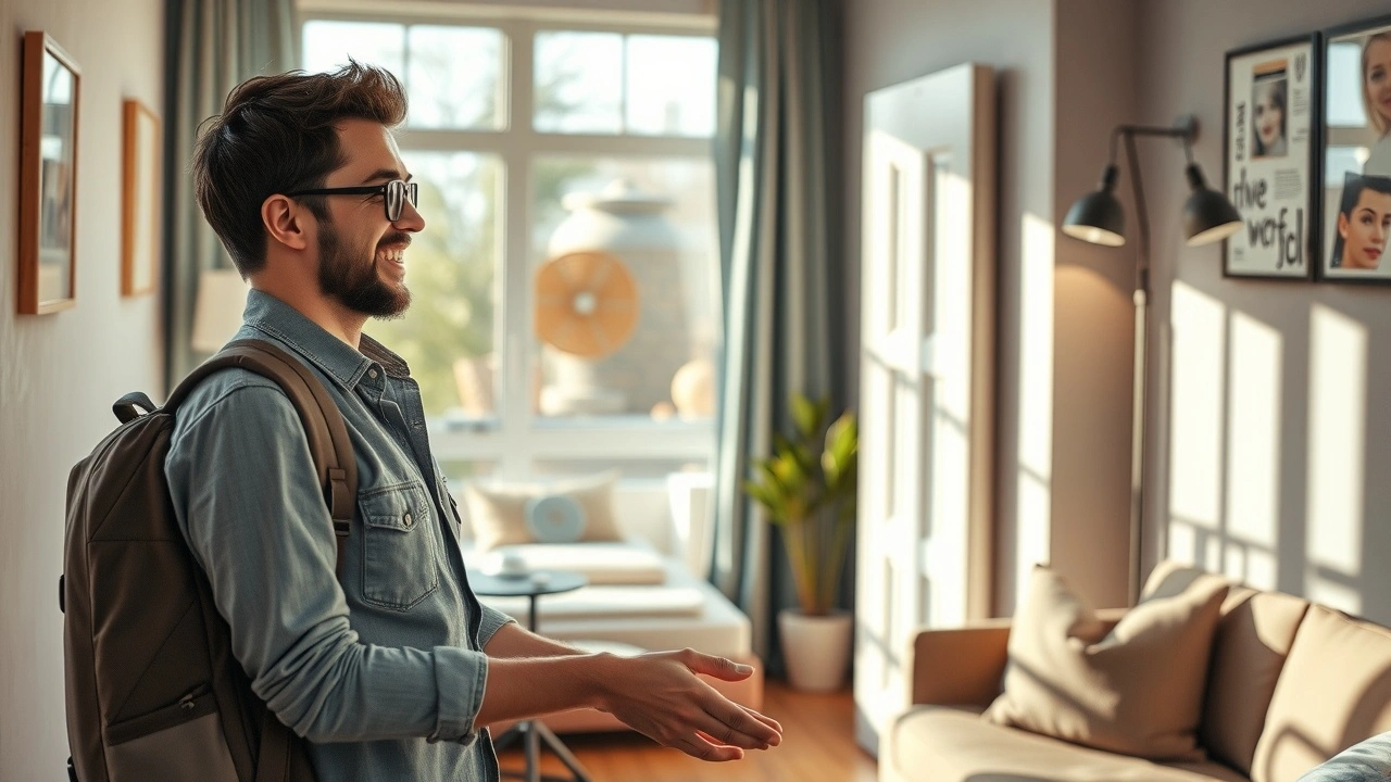 Voyageur satisfait trouvant un hebergement abordable et de qualite sans surprise