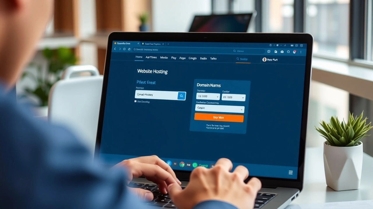 personne achetant un nom de domaine sur ordinateur portable