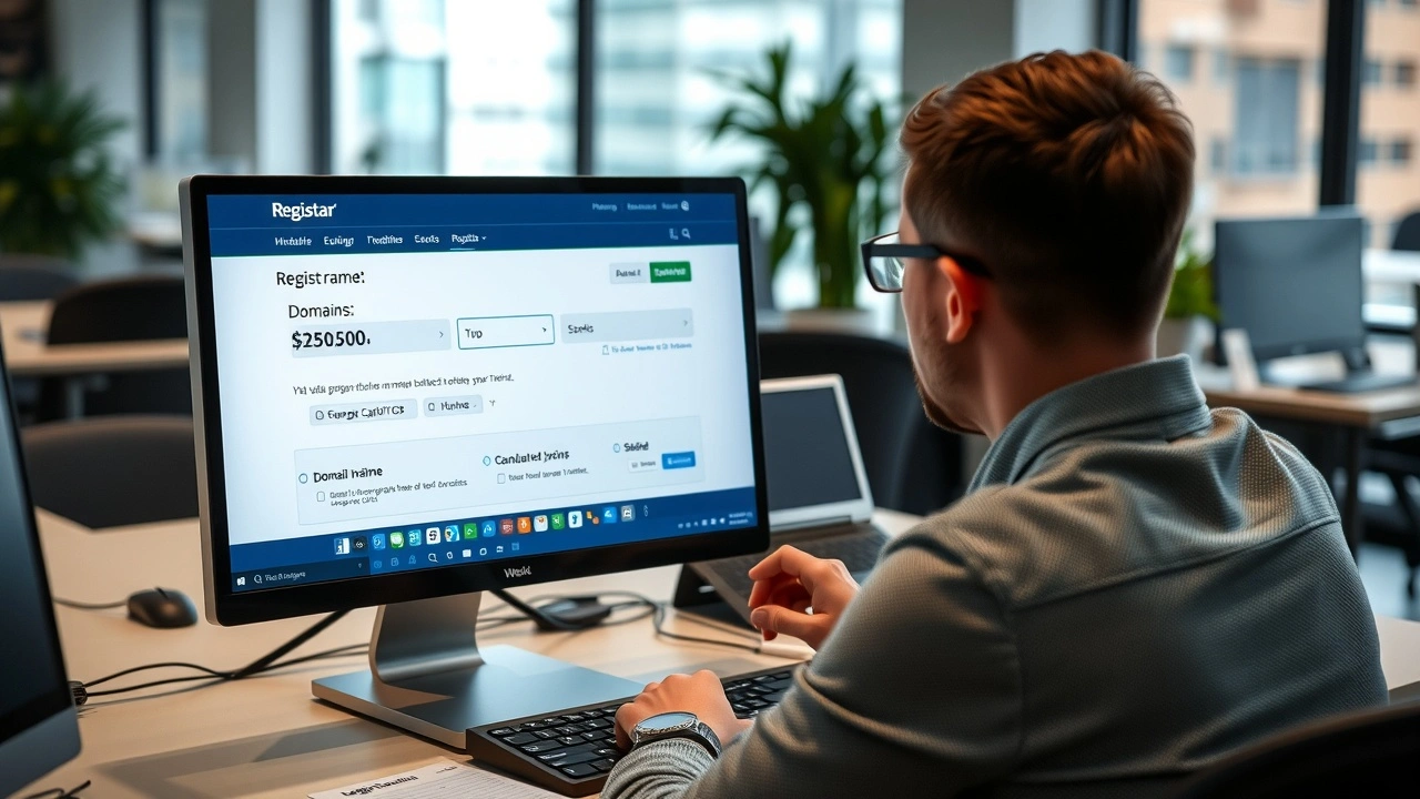 personne achetant un nom de domaine sur ordinateur au bureau