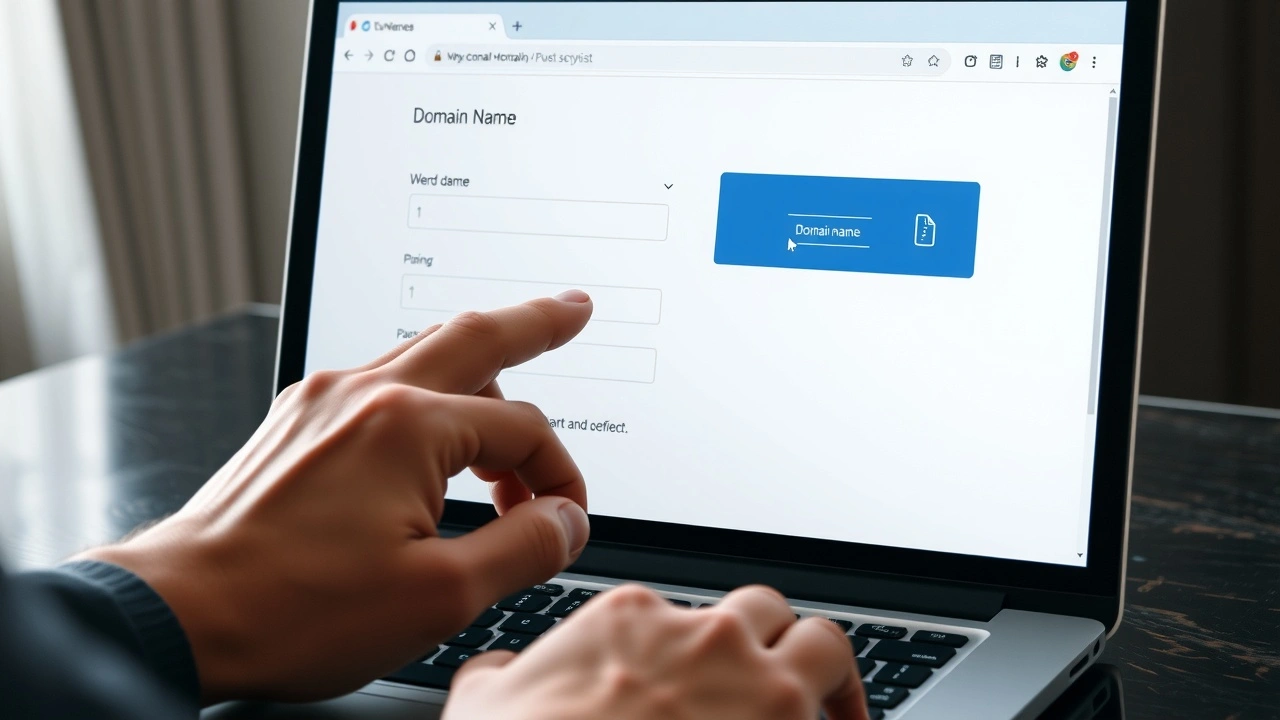 personne achetant un nom de domaine sur un ordinateur portable