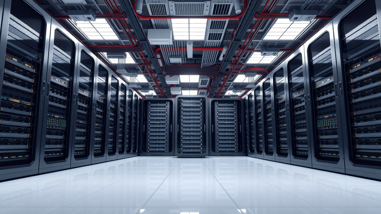 salle de serveurs cloud moderne avec racks et cables reseau