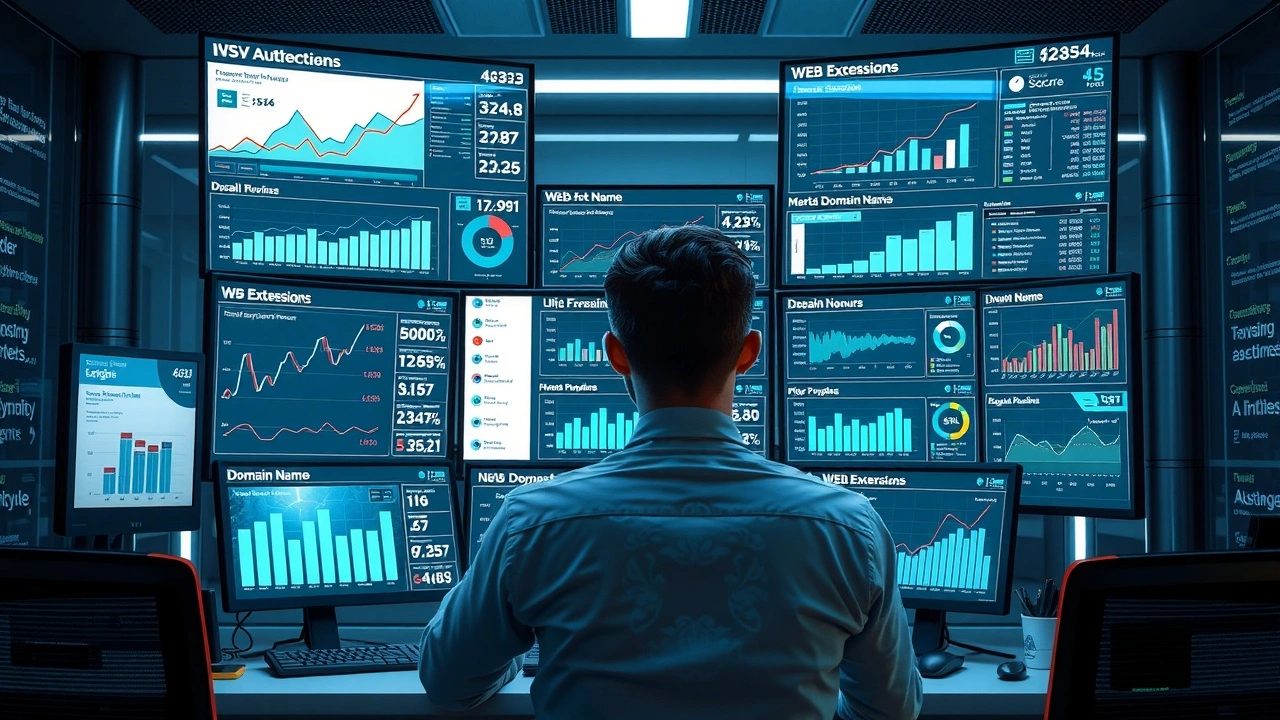 Personne analysant des tendances dextensions pour choisir un nom de domaine performant