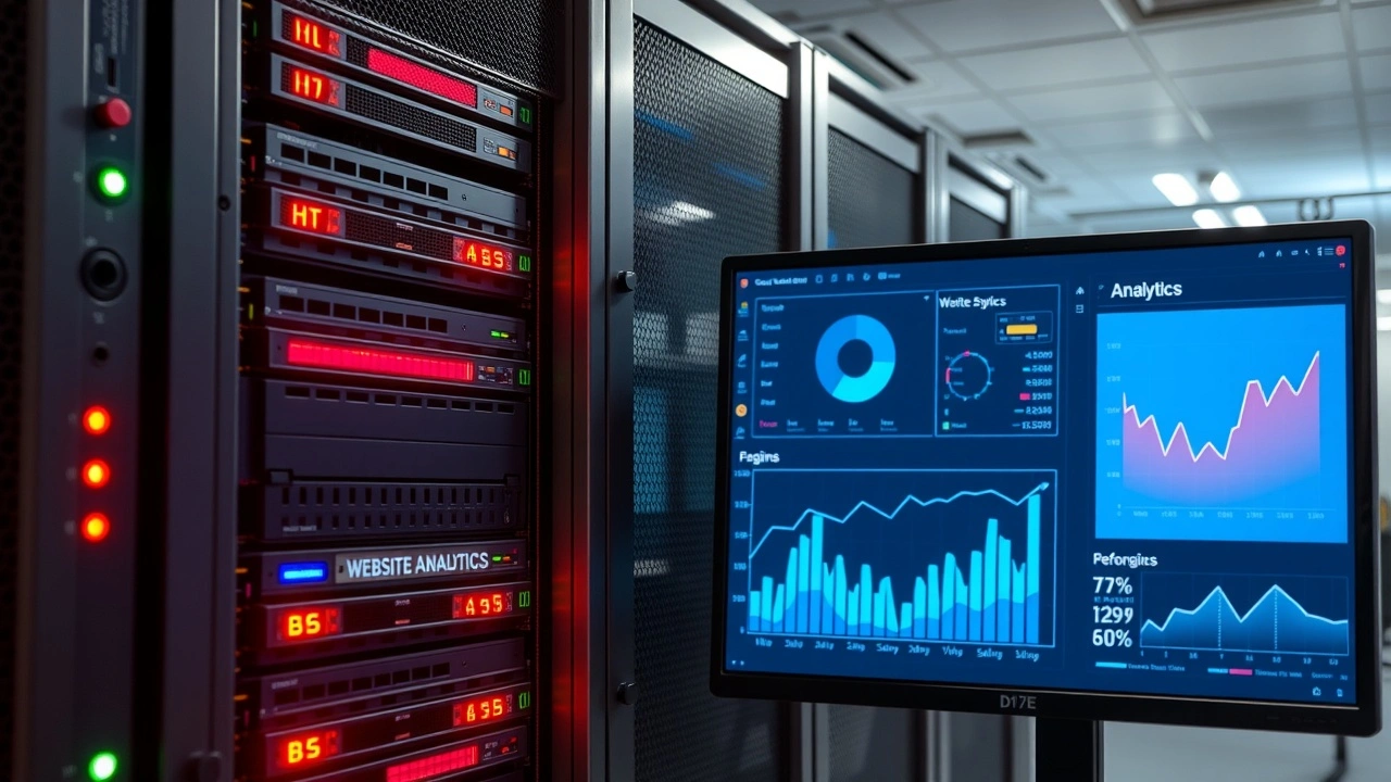 centre de donnees avec serveur et ecran d analyses de performances