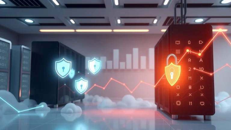 Illustration photoréaliste d'un hébergement web sécurisé et évolutif pour un site internet