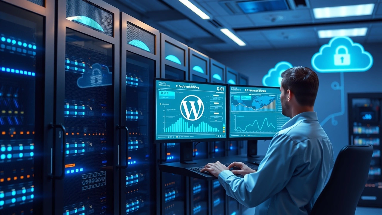 Centre de donnees moderne representant un hebergement WordPress rapide et fiable
