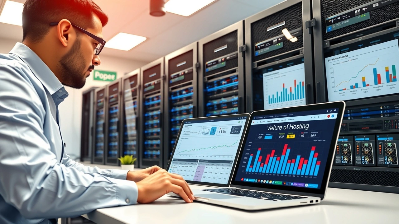 personne comparant serveurs et ordinateur avec feuilles de couts