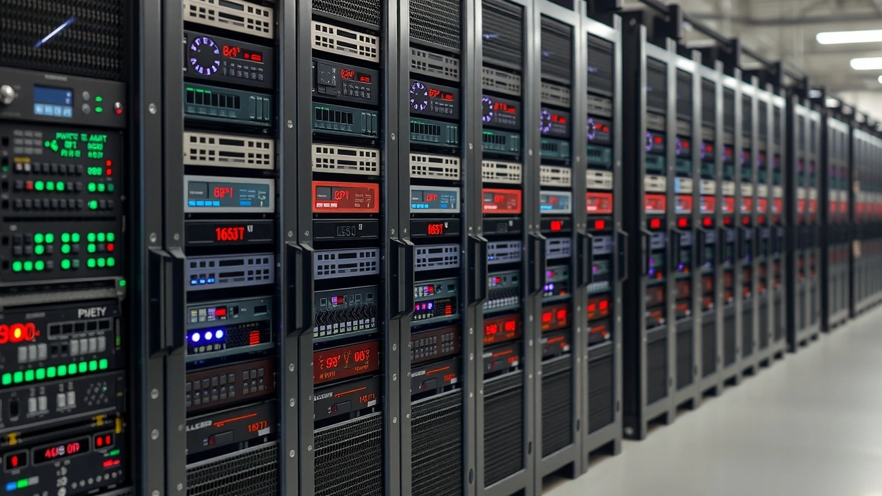 rangs de serveurs avec different materiels dans une salle de datacenter