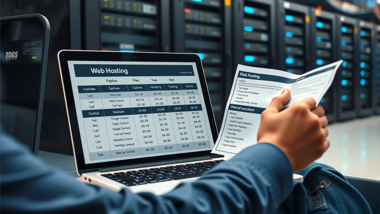 personne comparant des plans d hebergement web avec serveurs visibles