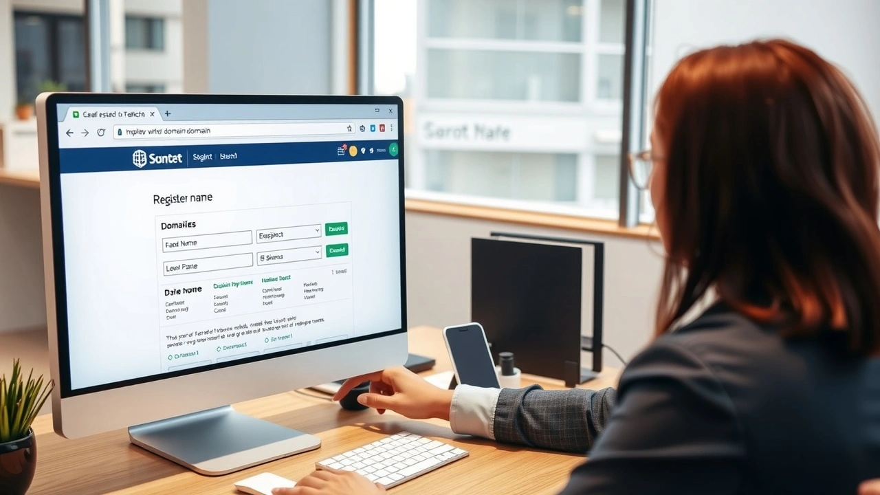 personne enregistrant un nom de domaine sur un ordinateur