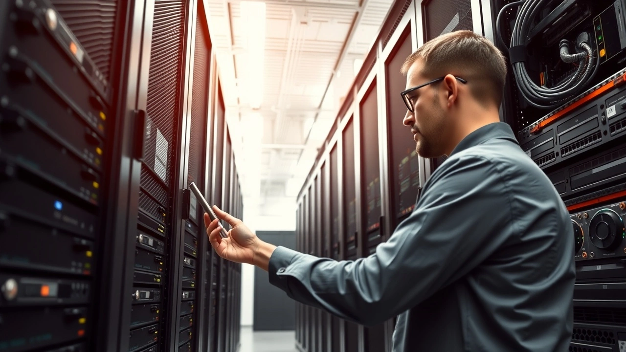 personne compare des serveurs dans un centre de donnees moderne