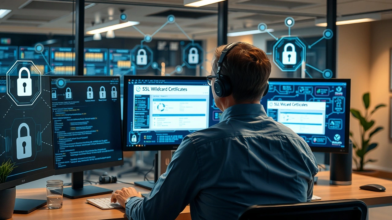 Expert en cybersécurité gérant des certificats SSL wildcard pour sécuriser plusieurs domaines