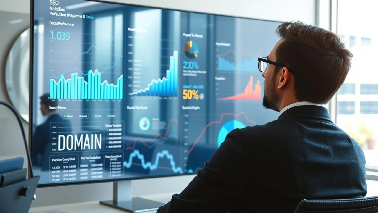 Professionnel analysant les performances SEO et la gestion proactive d'un nom de domaine