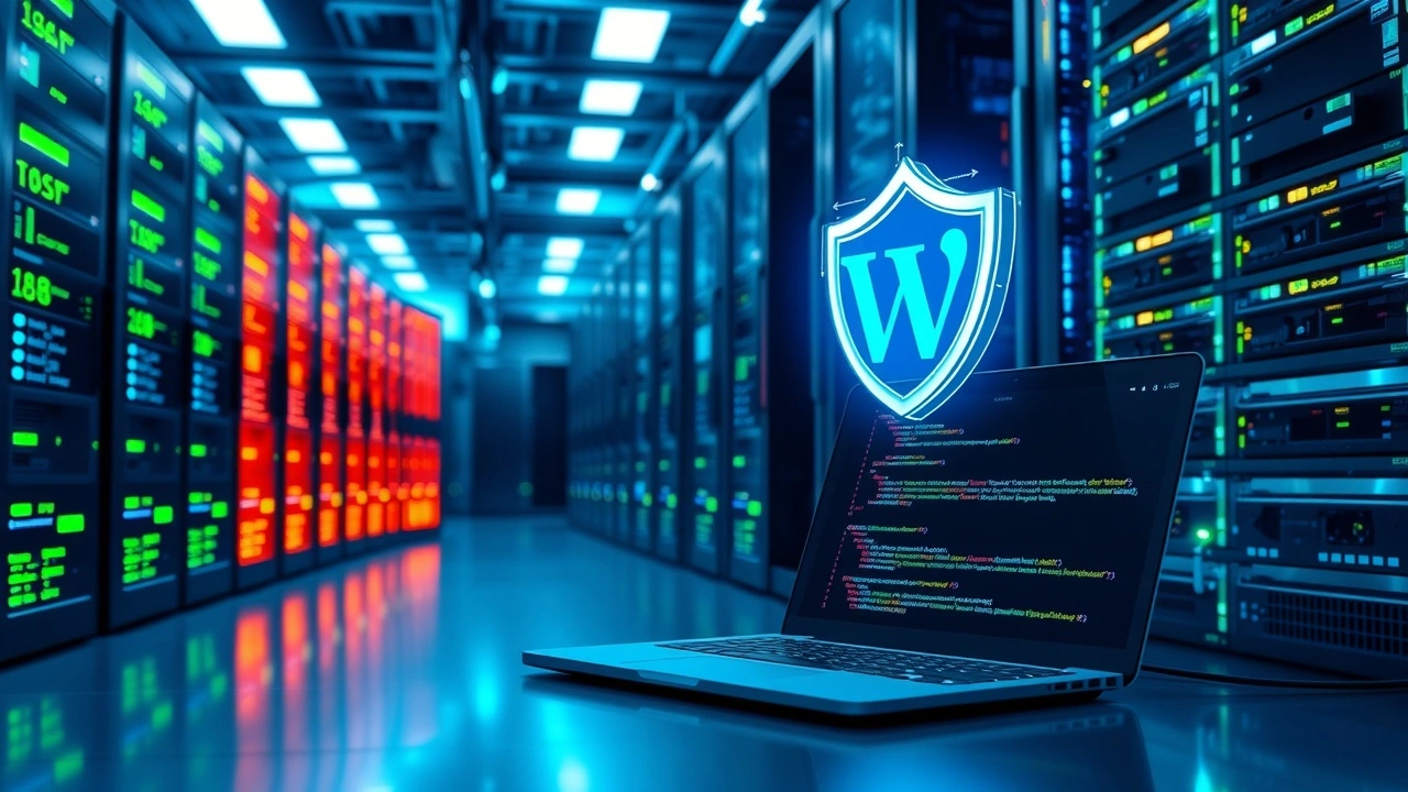 Salle serveur moderne illustrant la securite avancee pour hebergement WordPress