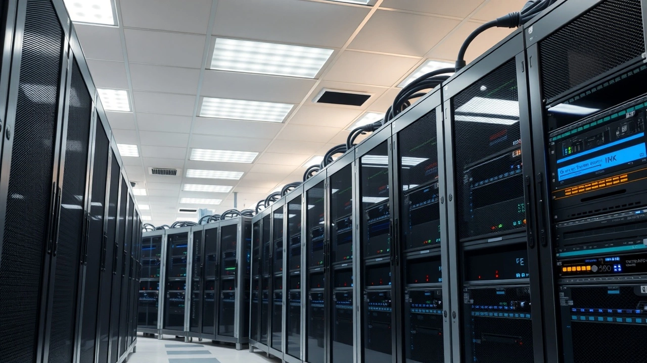 salle serveur moderne avec equipements securite visibles