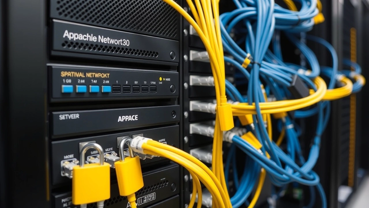 serveur apache avec cables reseau securises en salle serveur