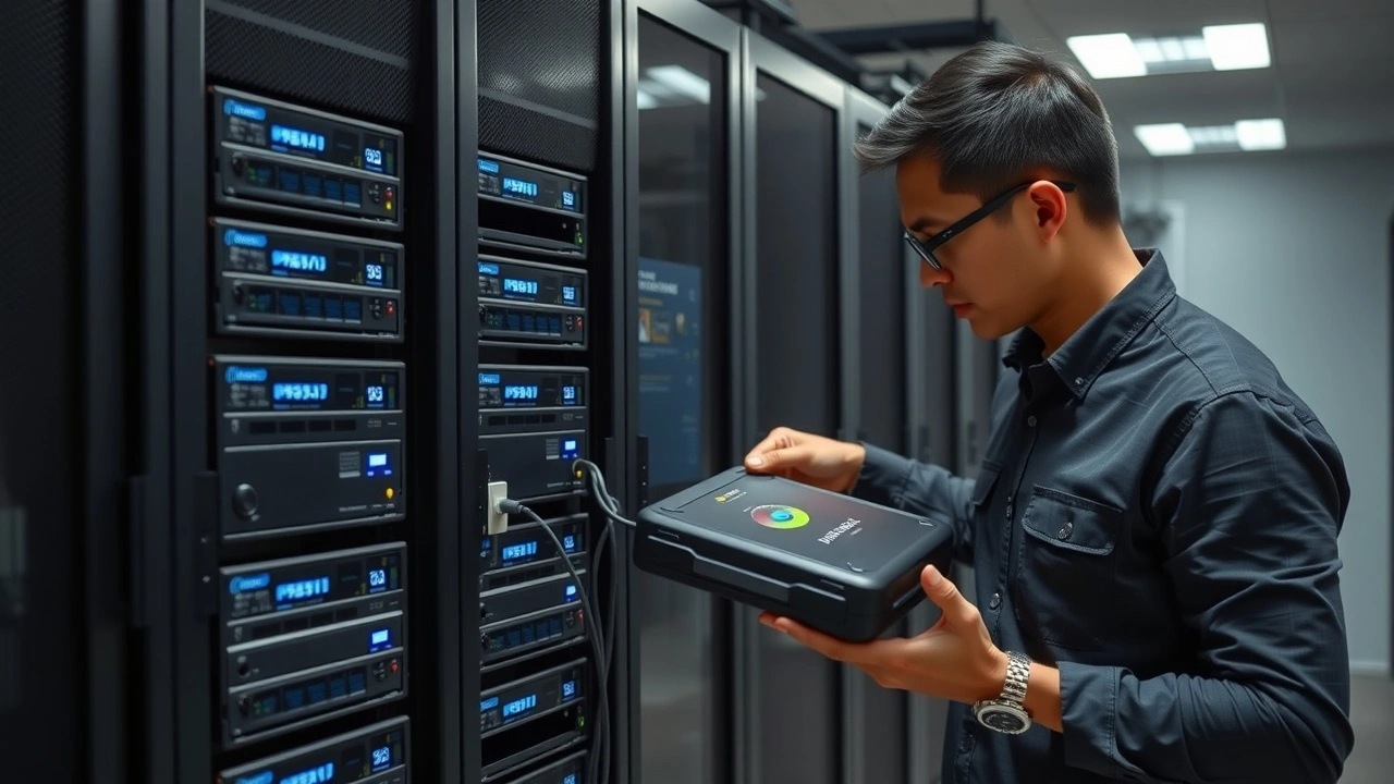 salle de serveurs avec disques de sauvegarde connectes