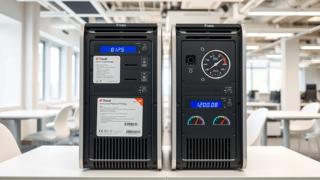 deux serveurs informatiques avec etiquettes prix et indicateurs performance