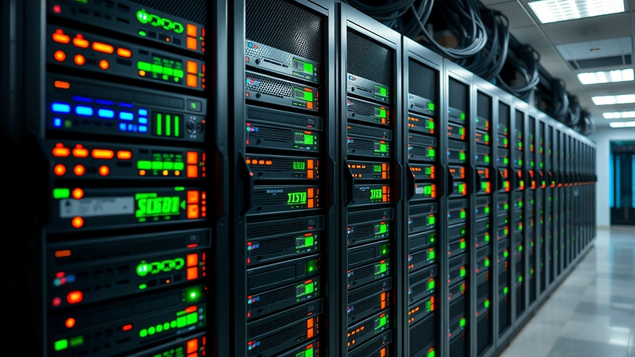 centre de donnees avec serveurs securises et disques de sauvegarde