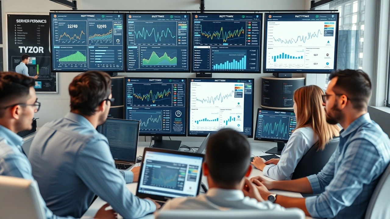 Équipe analysant des performances de serveurs pour choisir lhébergeur web idéal