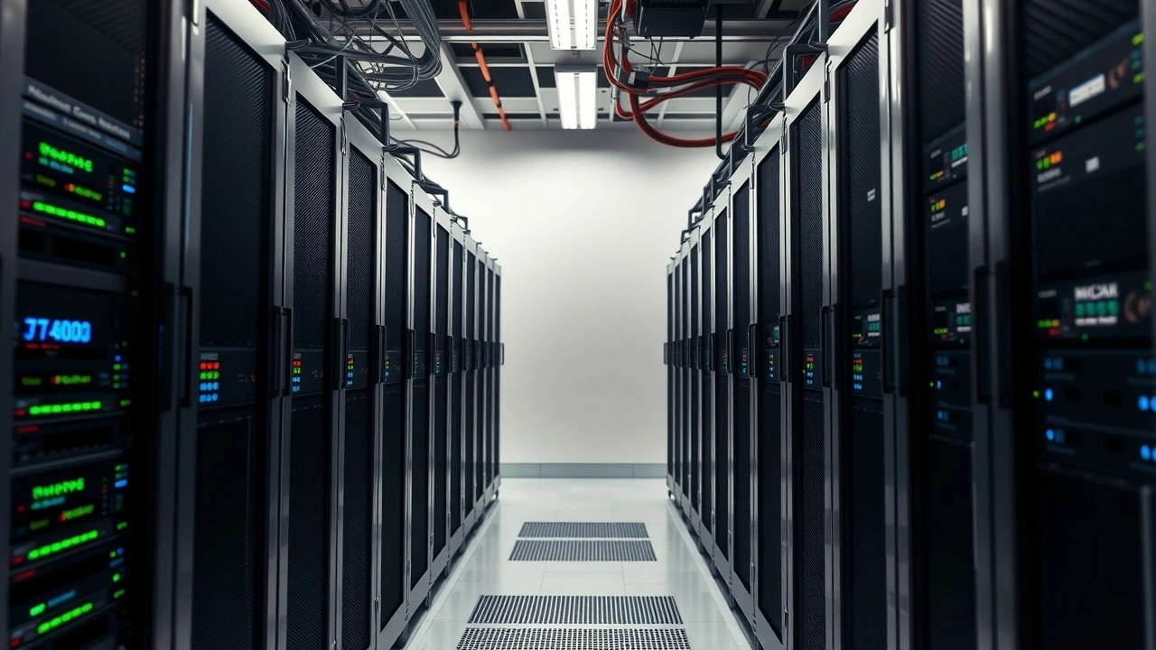 serveurs informatique avec cables reseau dans centre de donnees