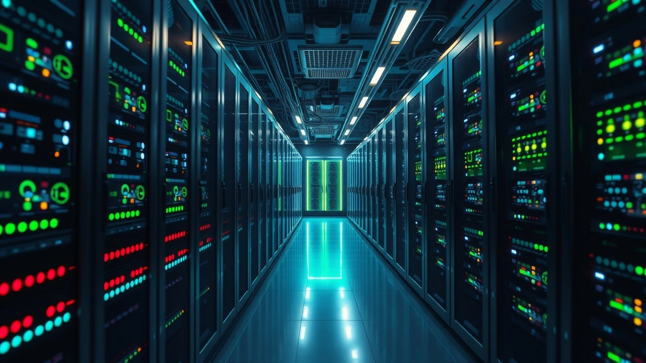 Salle de serveurs dediés haute technologie illustrant la puissance et la fiabilité pour projets intensifs