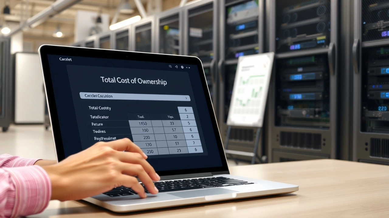 personne calculant cout total serveur avec serveurs en arriere plan