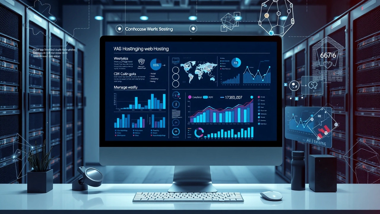 Espace de travail moderne illustrant l'analyse IA pour choisir un hébergement web performant et économique