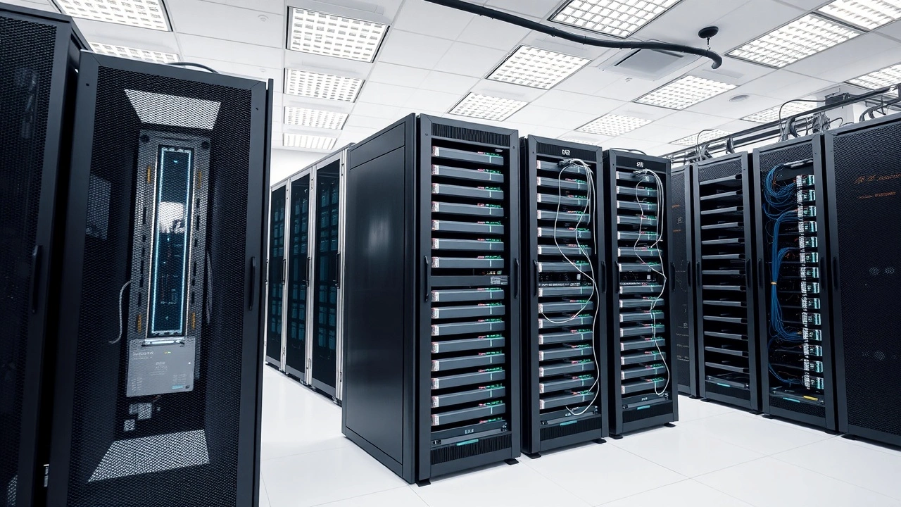 rangée de serveurs informatiques dans une salle de données propre