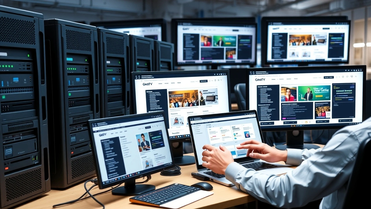 serveurs informatiques et ecrans controle hebergement web