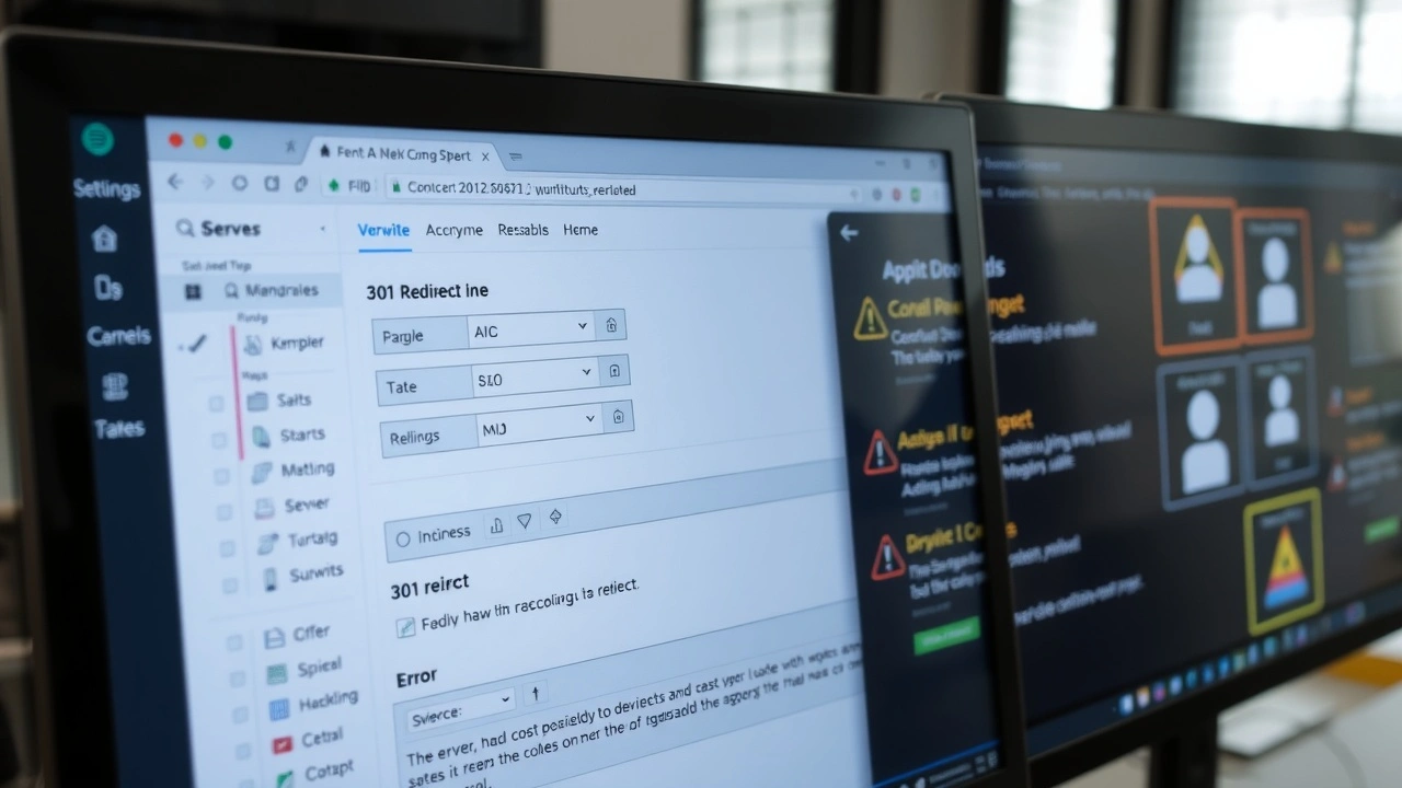 interface serveur avec configuration redirections et icones erreurs