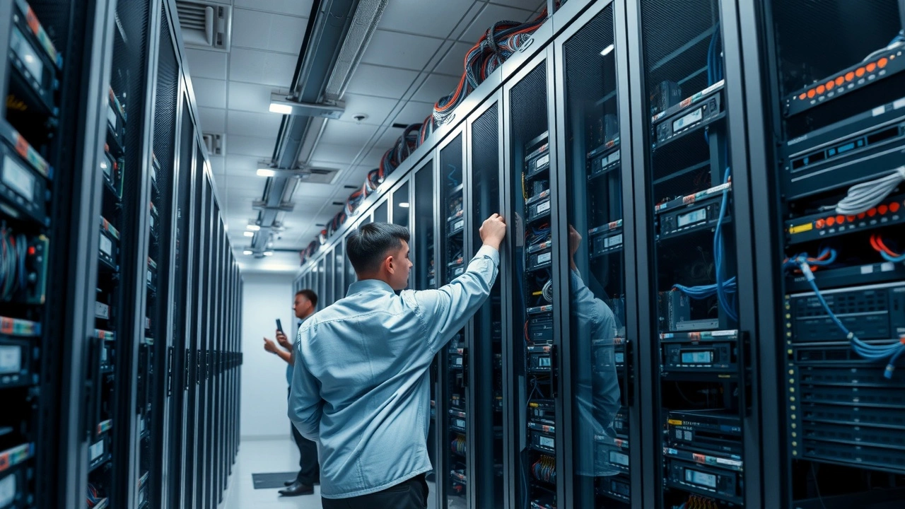 techniciens configurant des serveurs dans une salle serveur