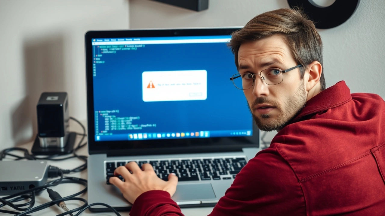 personne frustrée devant un ordinateur avec message d erreur