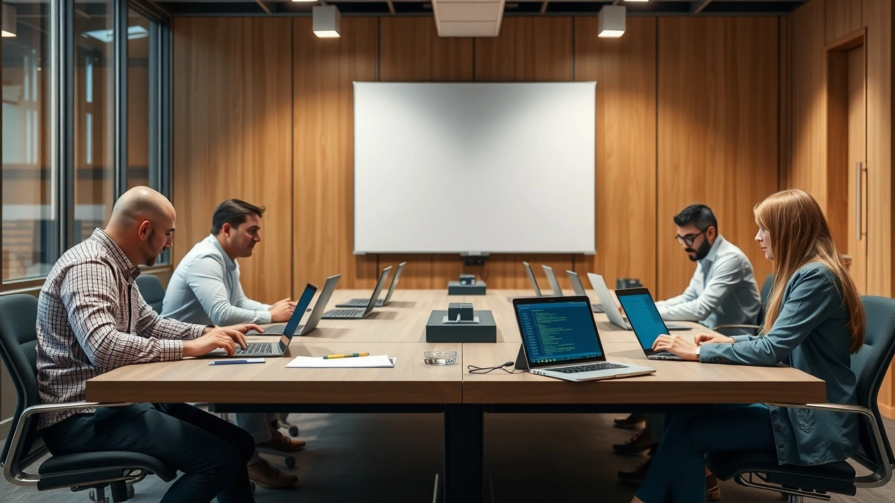 reunion professionnelle de commercants ecommerce avec ordinateurs