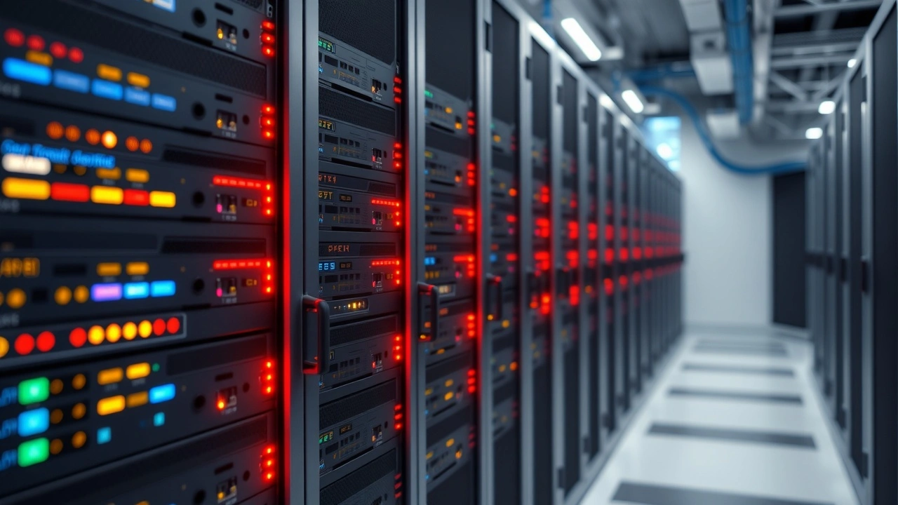 rangées de serveurs actifs dans un centre de données