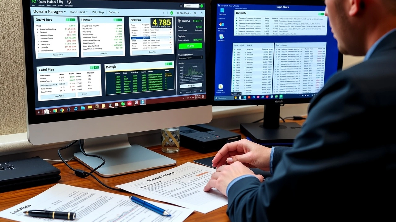 personne gerant des noms de domaine avec ordinateur et documents