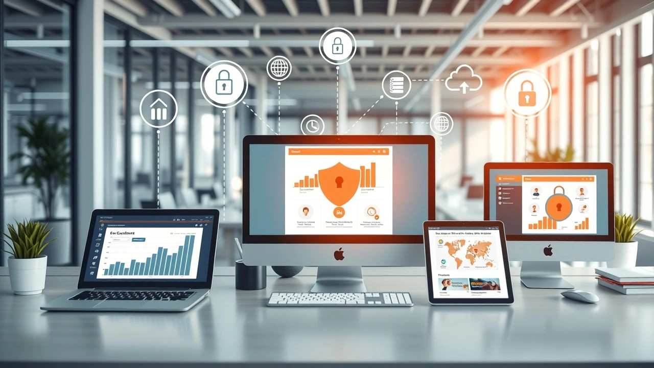 Espace de travail moderne illustrant lhebergement e-commerce, la croissance et la securite