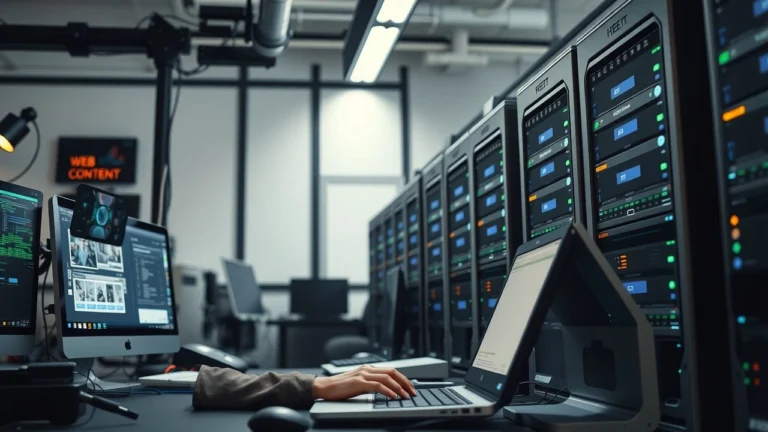 Créateur de contenu utilisant des serveurs web performants dans un environnement professionnel