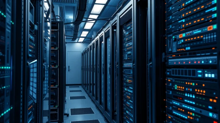 Salle de serveurs dediés moderne illustrant la gestion efficace des charges lourdes