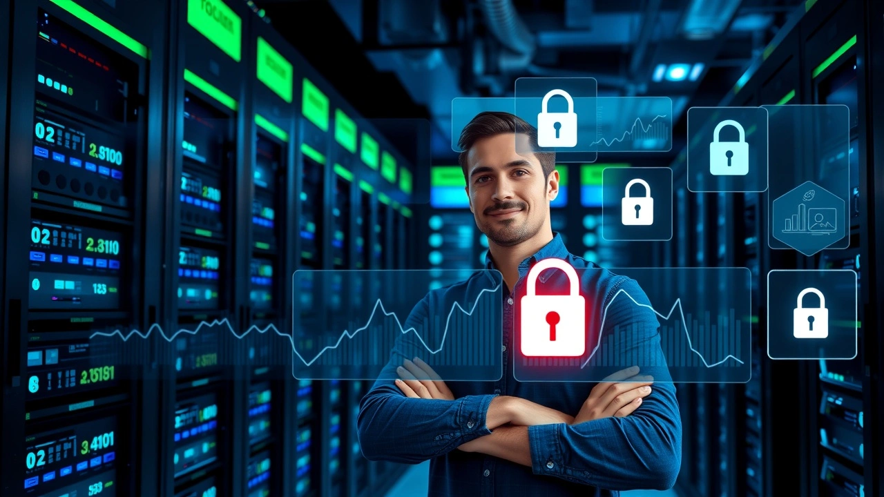 Centre de donnees moderne illustrant loptimisation de lhebergement pour gerer les pics de trafic et la cybersécurite