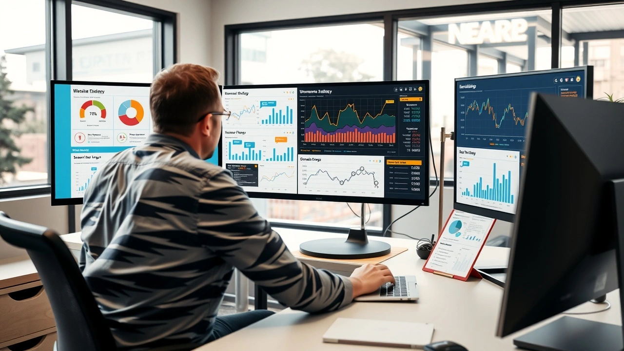 Personne optimisant un nom de domaine pour une presence en ligne durable et un referencement performant