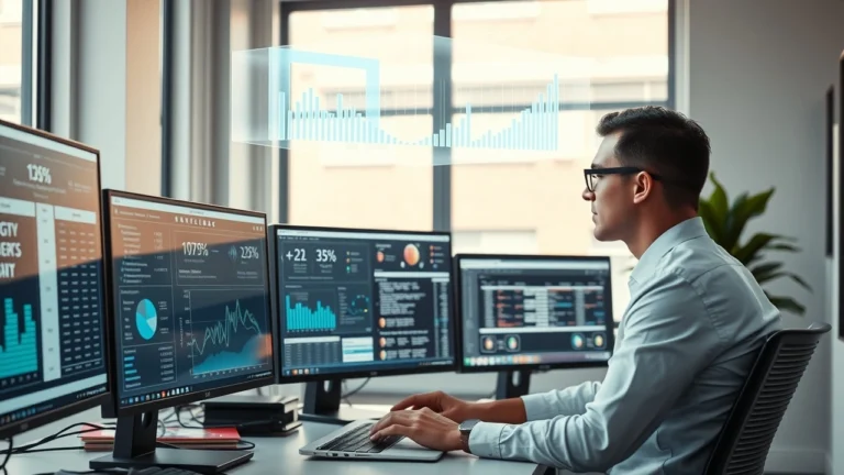 Personne analysant des offres d’hébergement web grâce à une interface IA futuriste