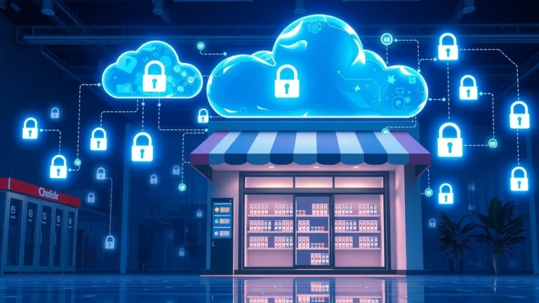 Illustration photorealiste montrant la performance et la securite du cloud pour les boutiques en ligne modernes