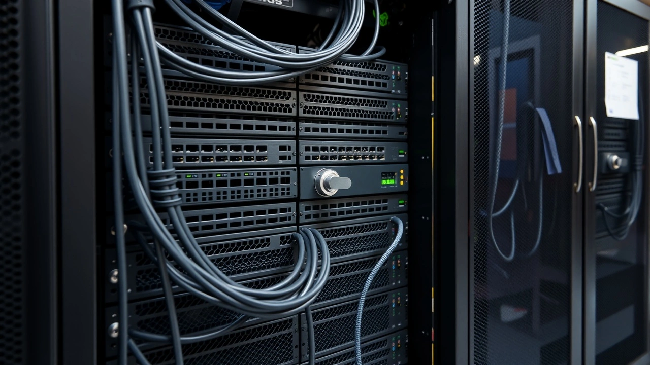 armoire serveur dedie avec cable reseau et verrou de securite